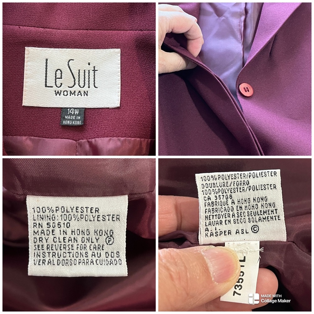 Vintage Le‎ Suit Burgundy Wedding Guest Skirt Suit 14W Embroidered Event - Picture 5 of 13